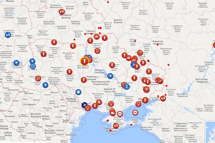 Harta atacurilor rusești în Ucraina. Sursă imagine: liveuamap.com