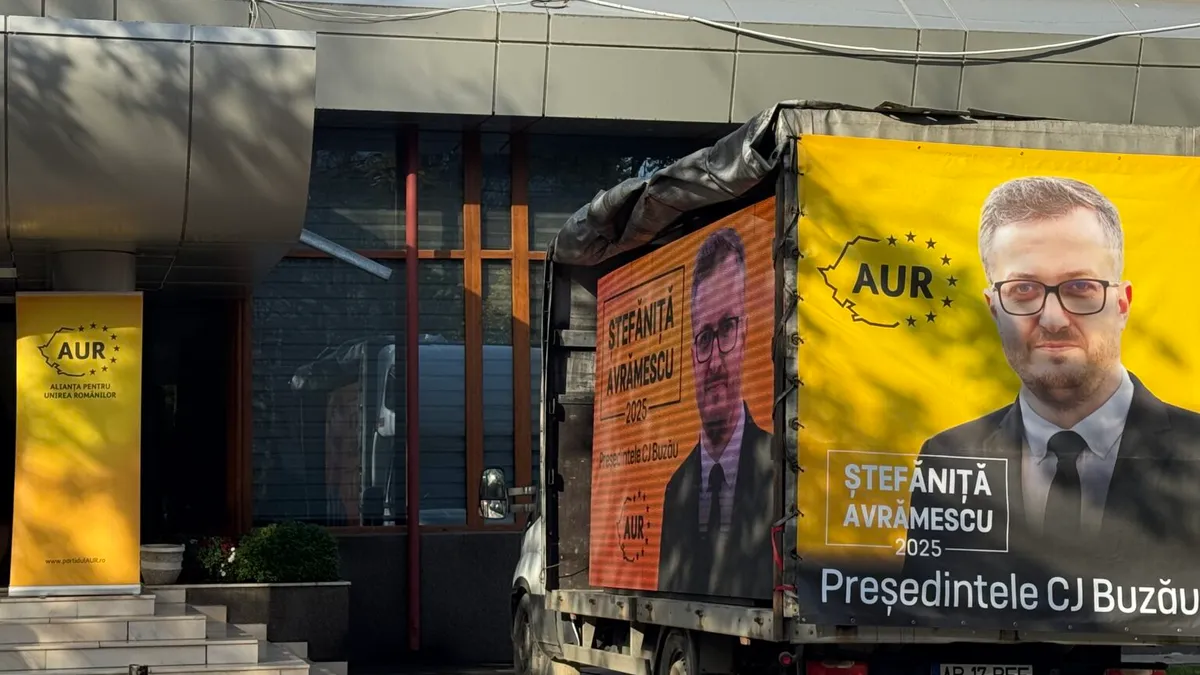 AUR fură curent: panoul electoral de pe camionetă a funcționat cu electricitate de la CJ Buzău Foto: Stiri din Surse Buzau