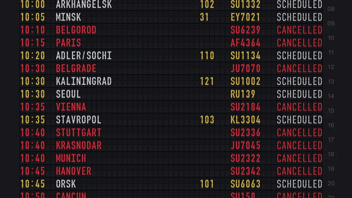 Imaginea izolării Rusiei: zborurile anulate, în această dimineață, pe aeroportul din Moscova Foto: Twitter Carl Bildt