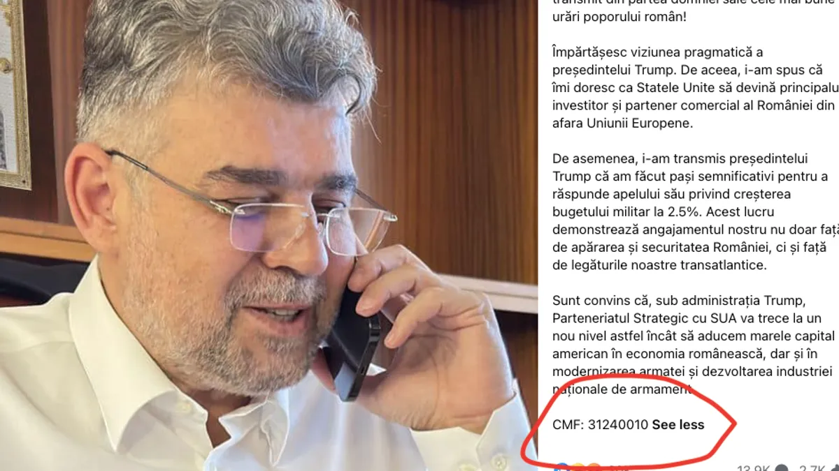 Promovarea convorbirii cu Trump, bani publici (sursa: Facebook/Marcel Ciolacu)