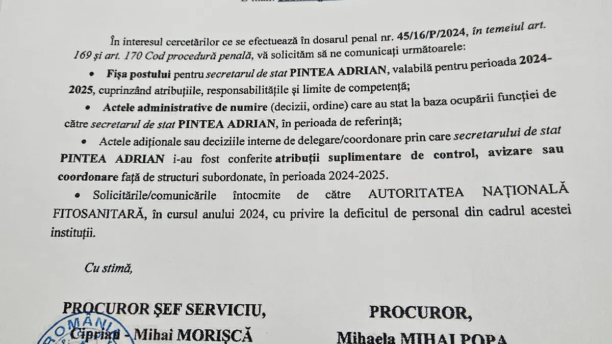 Solicitarea DNA către ministerul Agriculturii
