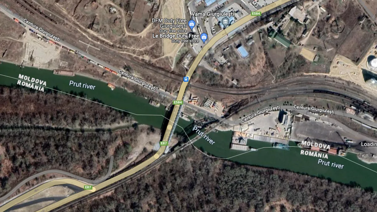 Podul Galați - Giurgiulești, amenințat cu bombardarea (sursa: Google Maps)