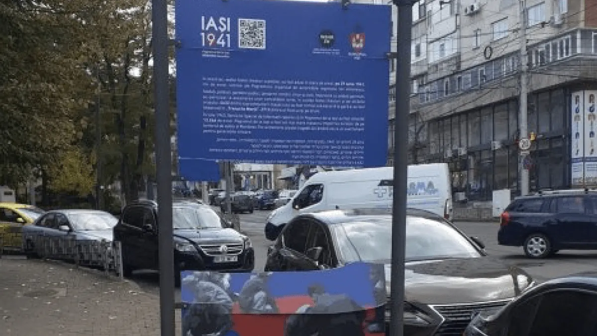 Vandalism antisemit la Iași panou distrus (sursa: ziaruldeiasi.ro)