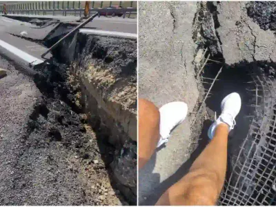 VIDEO O groapă uriașă se deschide pe autostrada A10, inaugurată în 2018. CNAIR așteaptă soluții de la constructor, groapa se adâncește